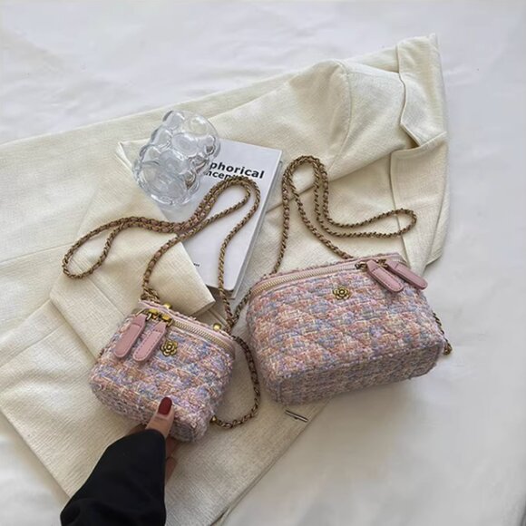 Tweed Boucle Mini Box Chain Crossbody Bag/Multiple colors available/2 Sizes - Picture 15 of 15